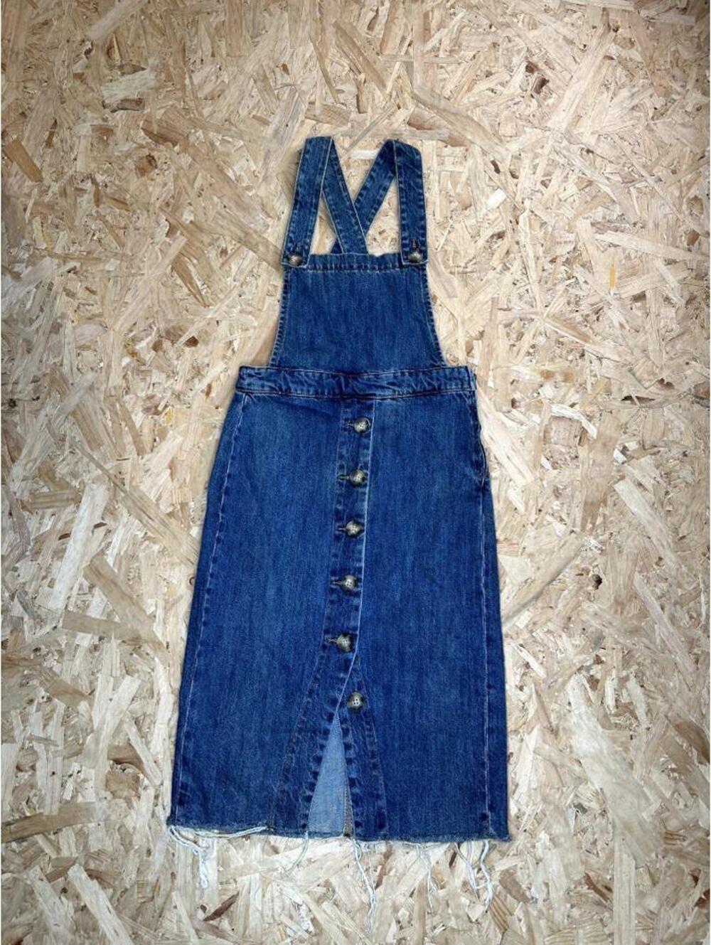 Vanilla Star Denim Overall Dress Womens Size 0 Blue Jean Button Front Midi Raw